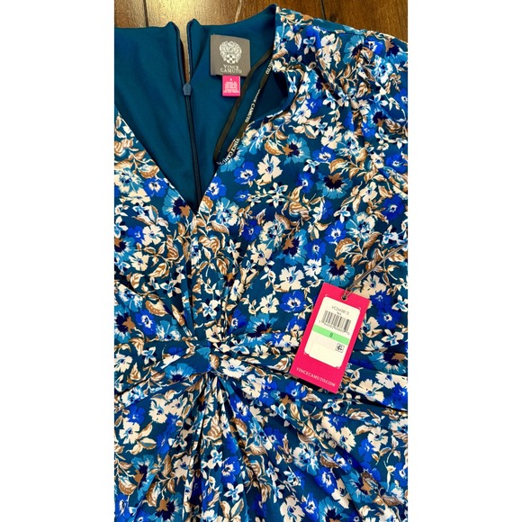 Vince Camuto Floral Print‎ Twist Front 3/4 Sleeve Dress Blue Size 8 - New - NWT - Picture 2 of 5